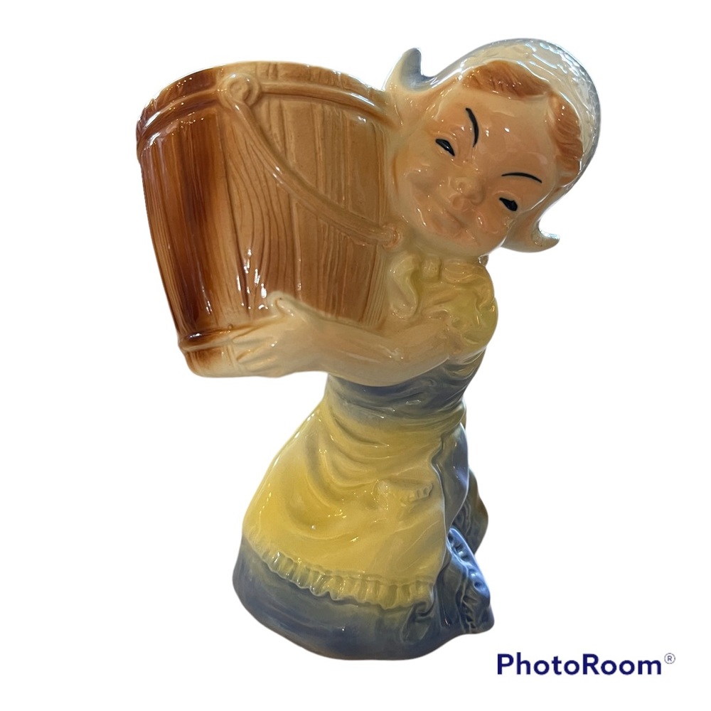 Vintage Royal Copley Dutch girl with bucket planter pot EUC